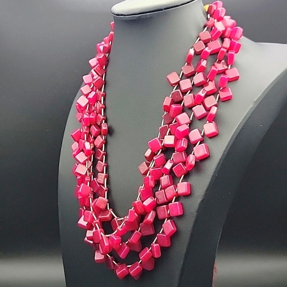 4 Strand 874.00 Cts Red Ruby Square Cube Necklace Natural Gemstone UV Statement - Picture 3 of 9